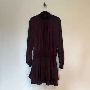 Revolve Krisa Chocolate Brown Tiered Ruffle Chiffon Dress